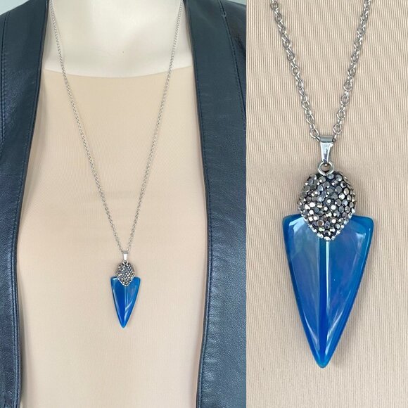 Fifth Avenue Jewelry - FAC Arrowhead Natural Blue Agate Gemstone Necklace